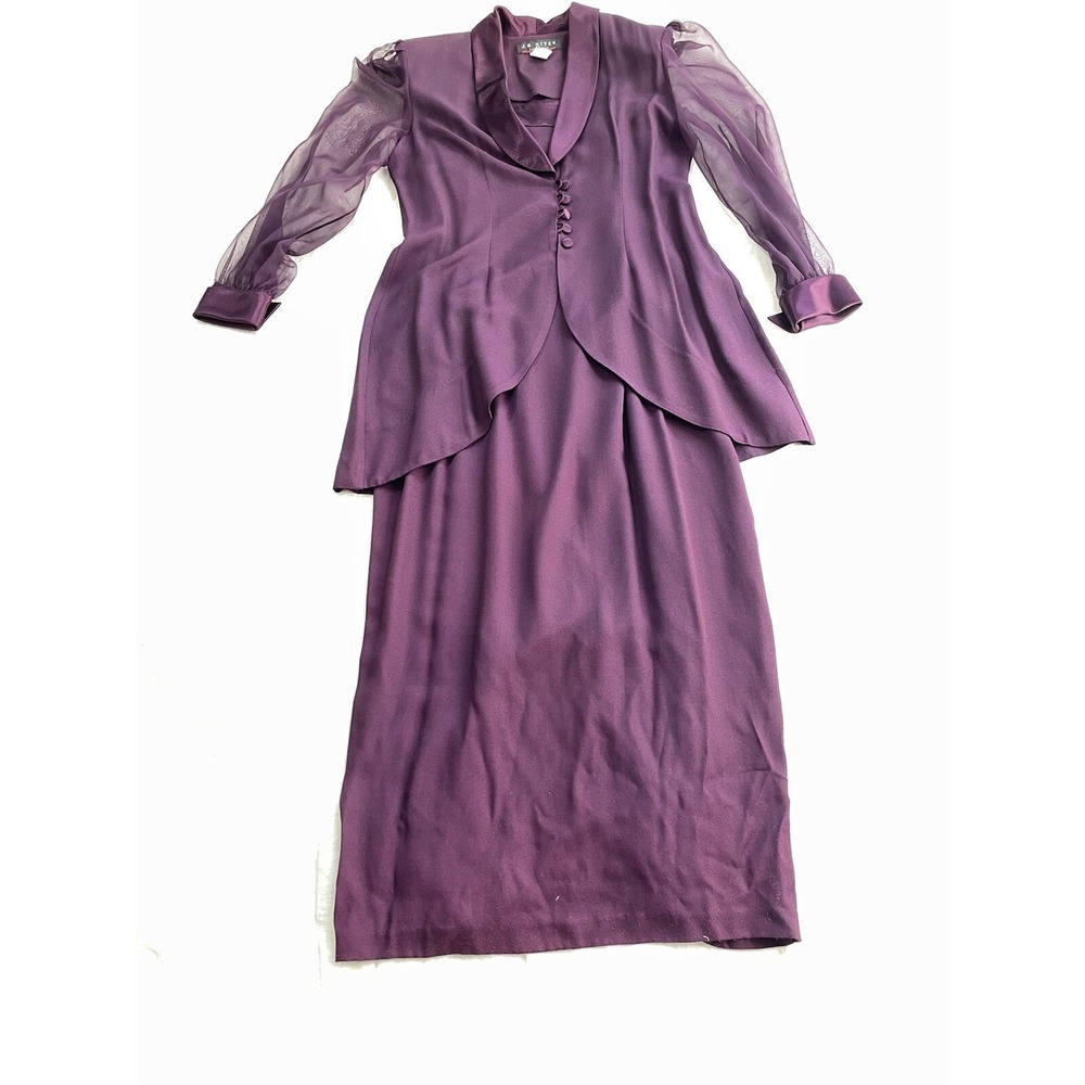 J.R. Nites Women's Size 14 Purple Sheer Sleeve Formal Dress 2PC Made USA